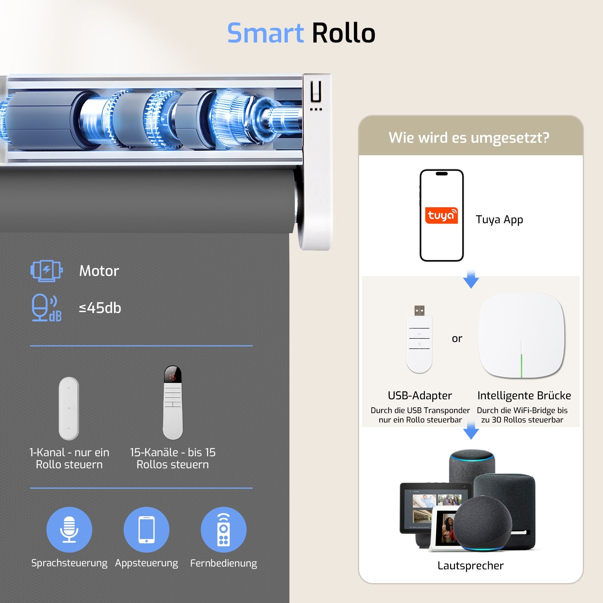 M100 Elektrisch | Verdunkelung | Batterie | Rollo | Dunkelgrau | Standardgröße