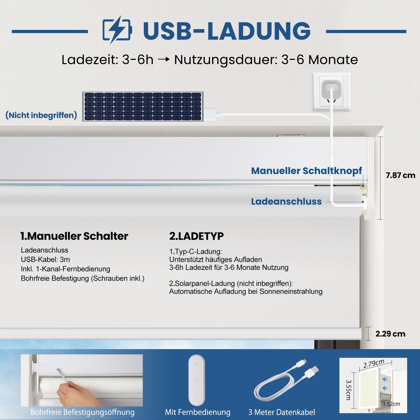 M330 Elektrisch | Bohrenfrei | Verdunkelung | Akku | Rollo | Nach Maß