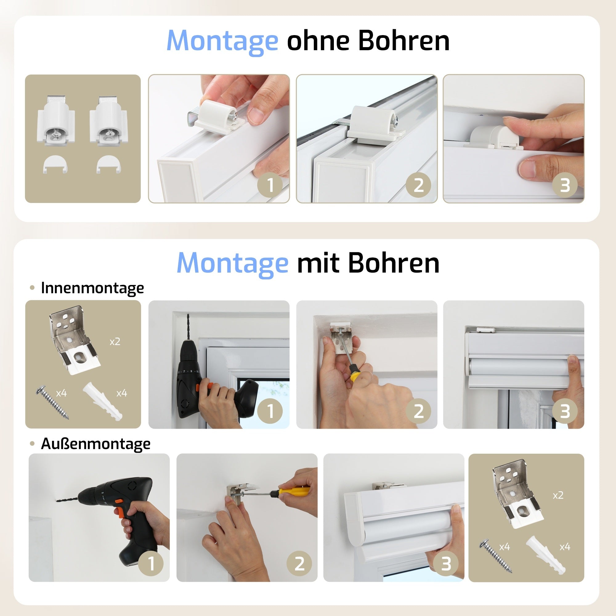 M130 Elektrisch | Verdunkelung | Klemmfix | Akku | Rollo | Standardgröße