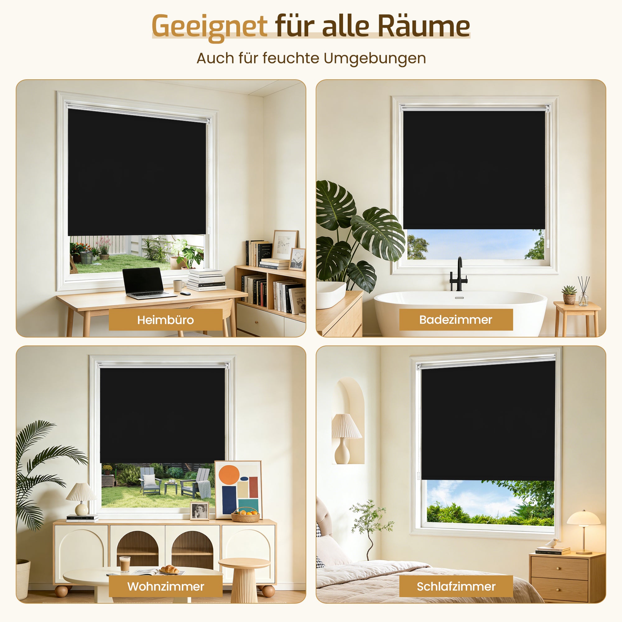 Verdunkelungsrollo Klemmfix Thermorollo ohne Bohren Schwarz