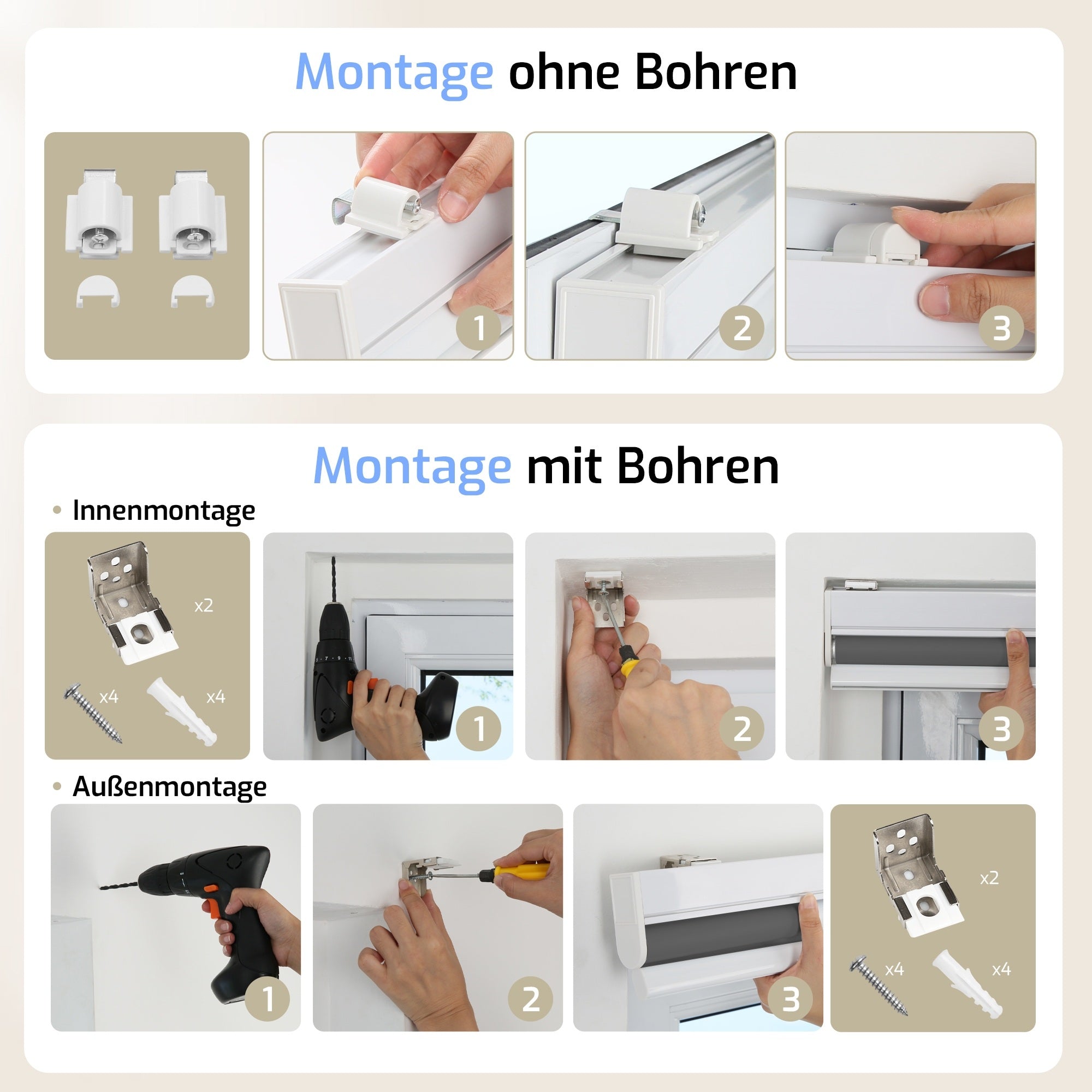 M130 Elektrisch | Verdunkelung | Klemmfix | Akku | Rollo | Standardgröße