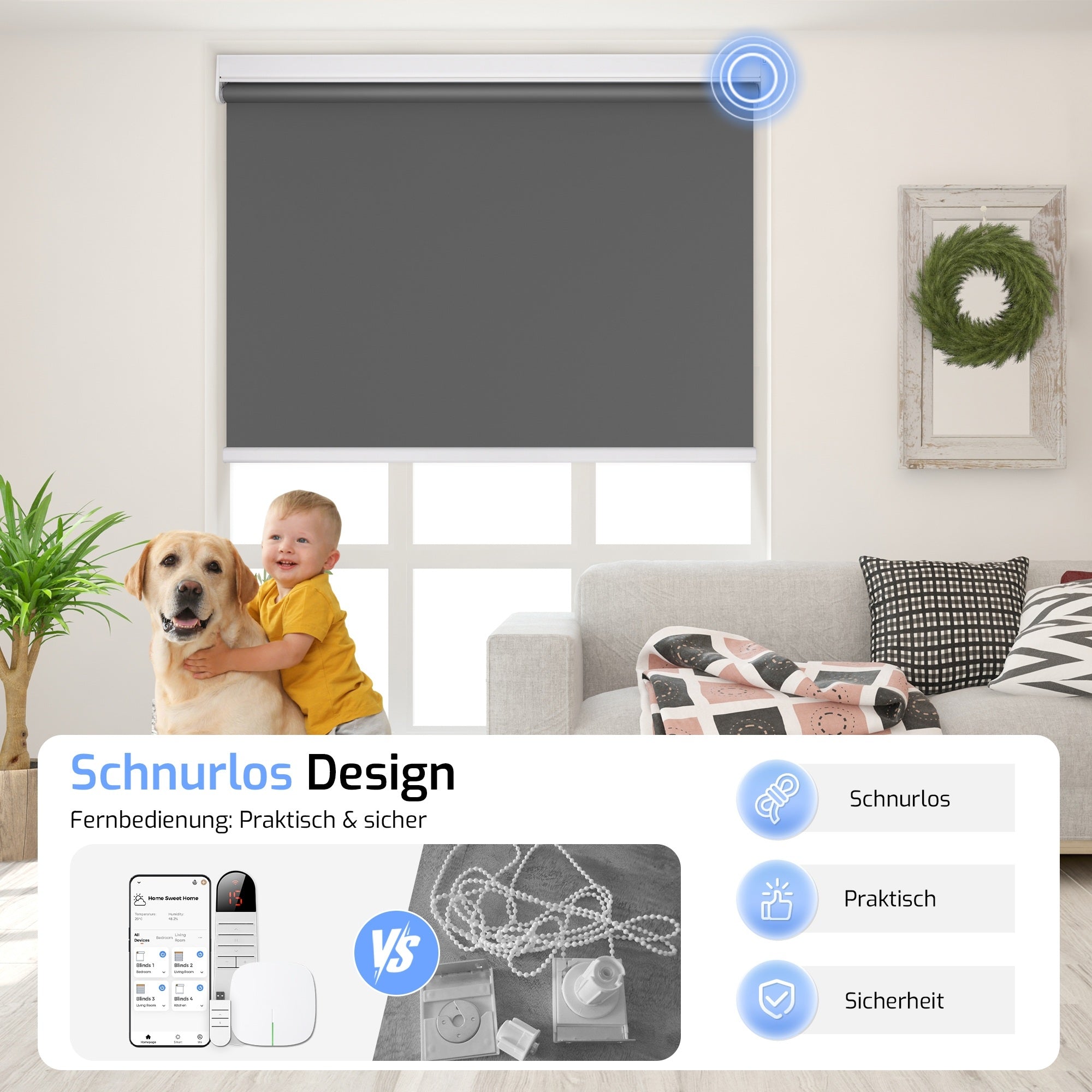 M100 Elektrisch | Verdunkelung | Batterie | Rollo | Dunkelgrau | Standardgröße