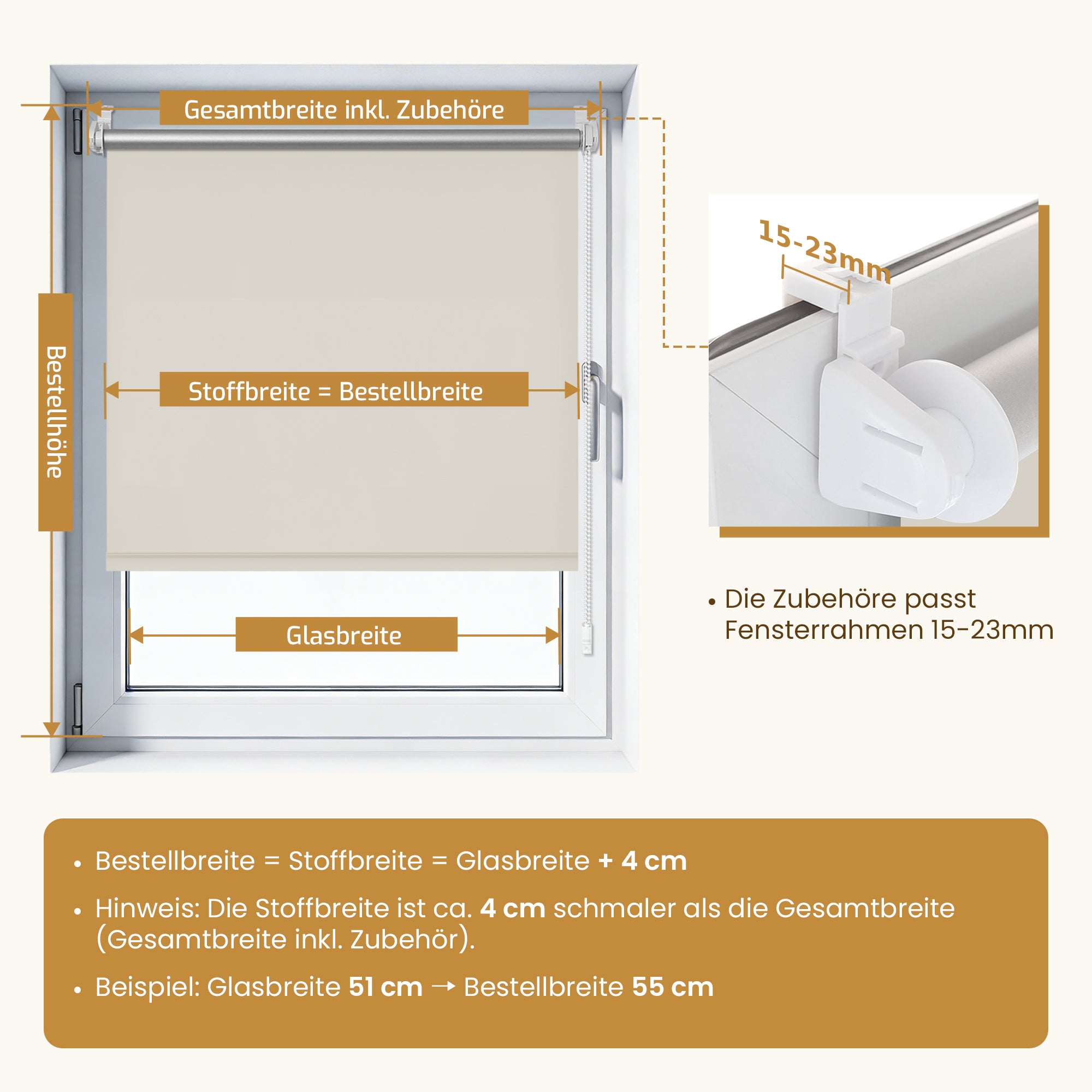 Verdunkelungsrollo Klemmfix Thermorollo ohne Bohren Creme