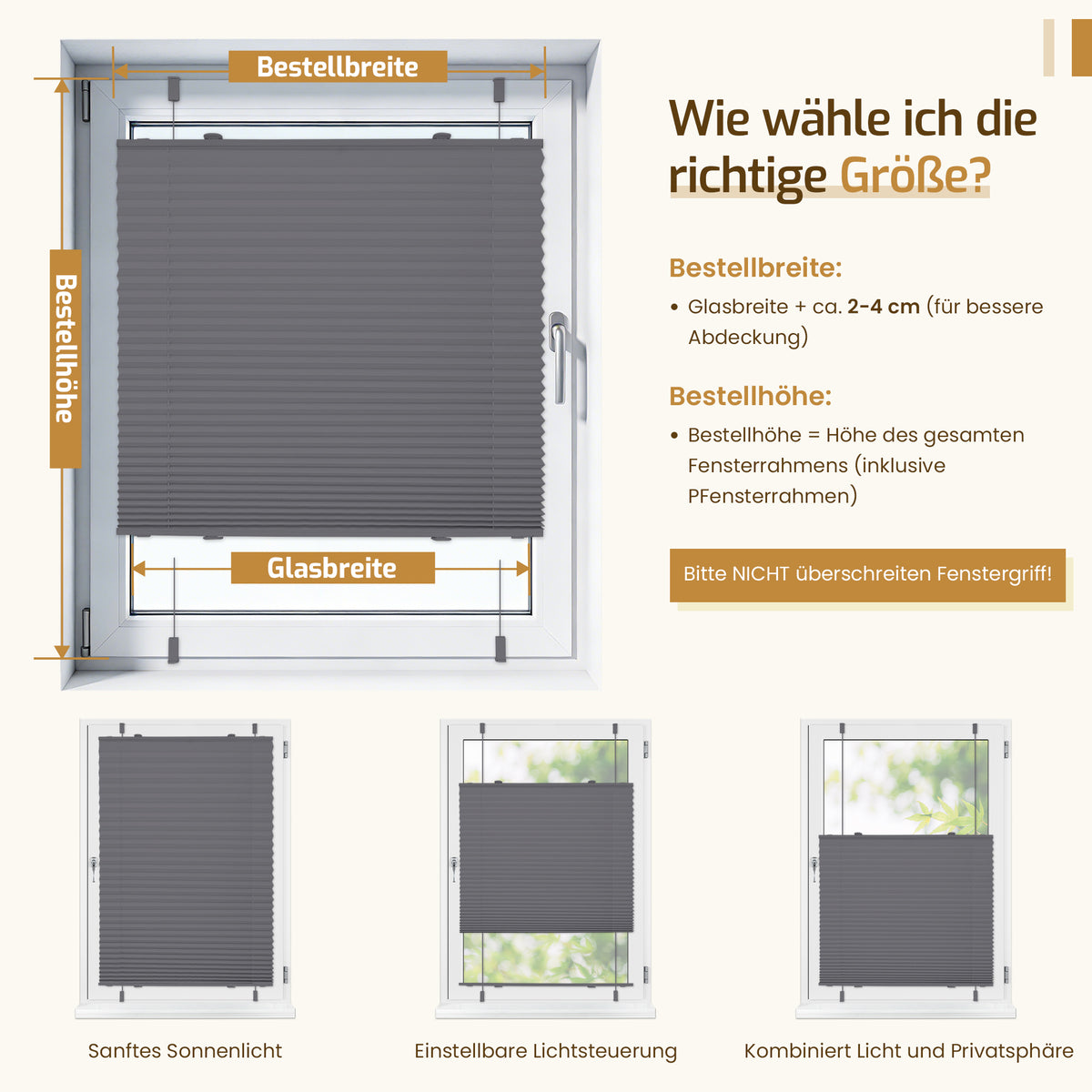 Lichtdurchlässiges Plissee Klemmfix ohne Bohren –Anthrazit