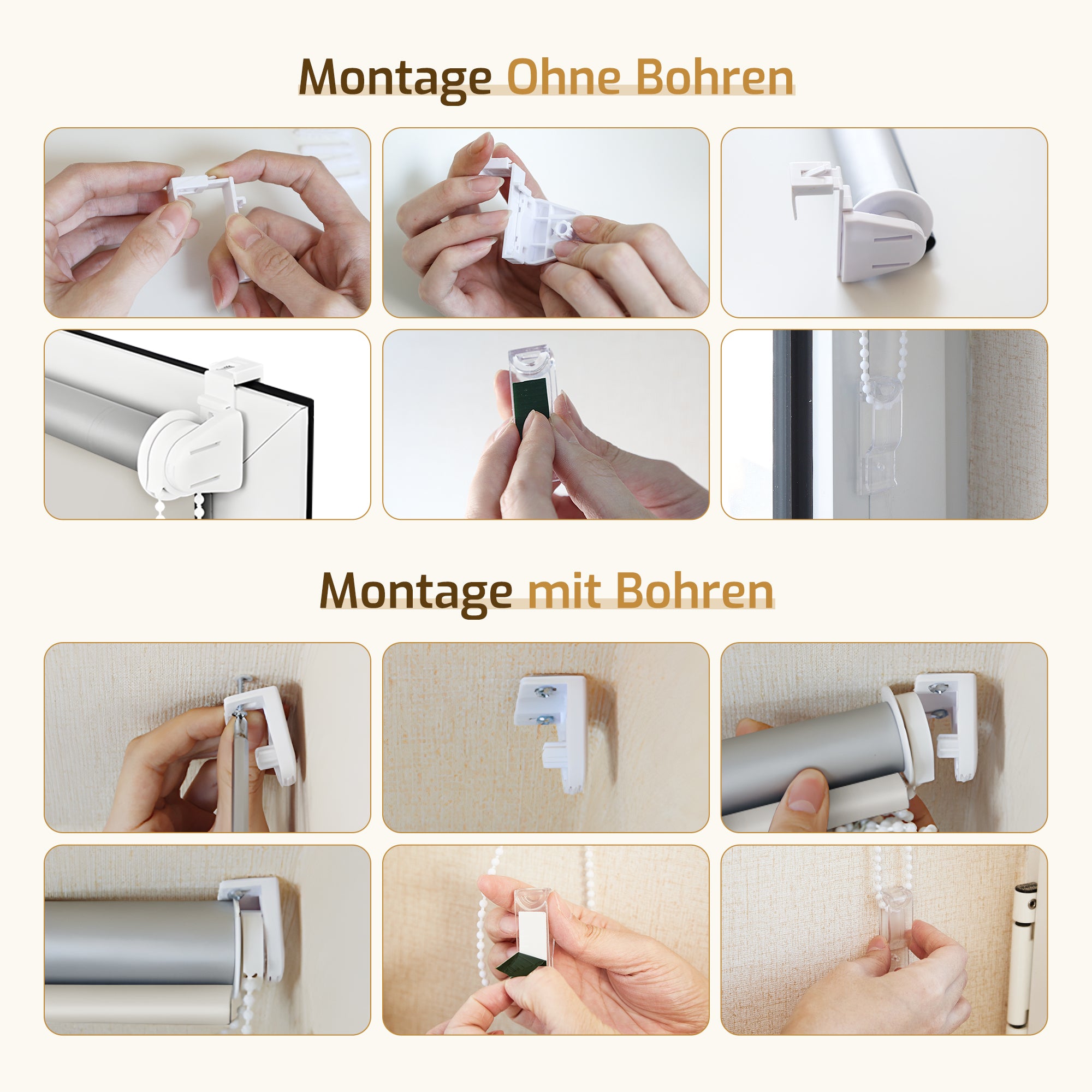 Verdunkelungsrollo Klemmfix Thermorollo ohne Bohren Creme