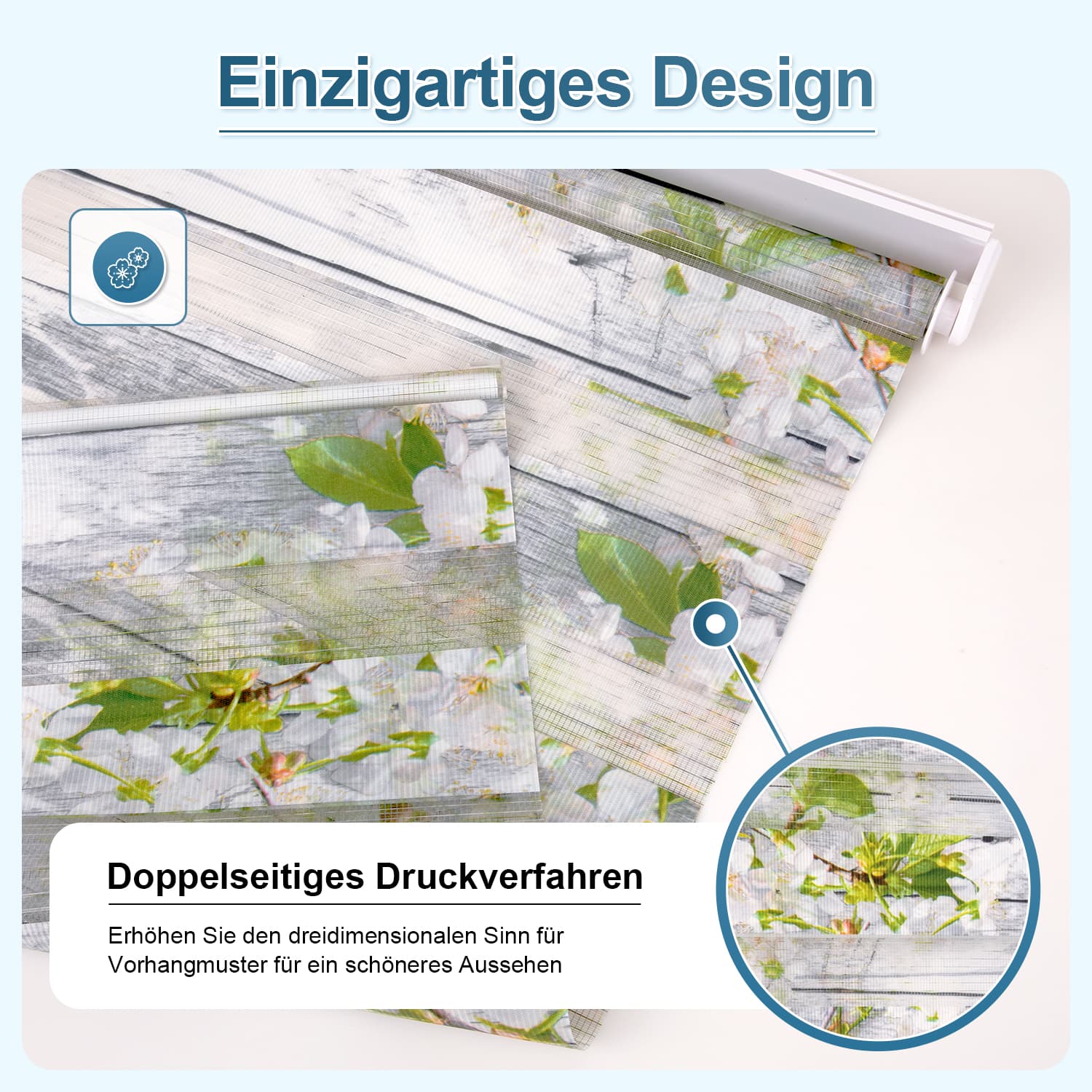 Doppelrollo Duo Rollo Klemmfix ohne Bohren Weiß-Blüten
