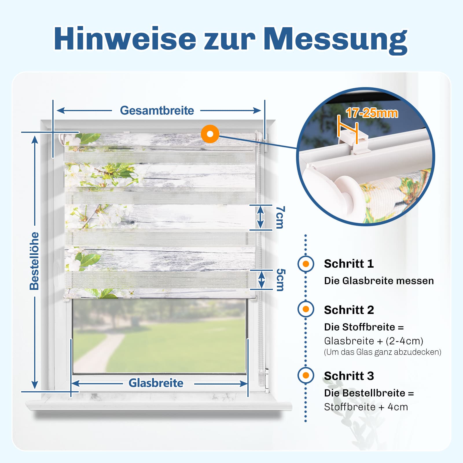 Doppelrollo Duo Rollo Klemmfix ohne Bohren Weiß-Blüten