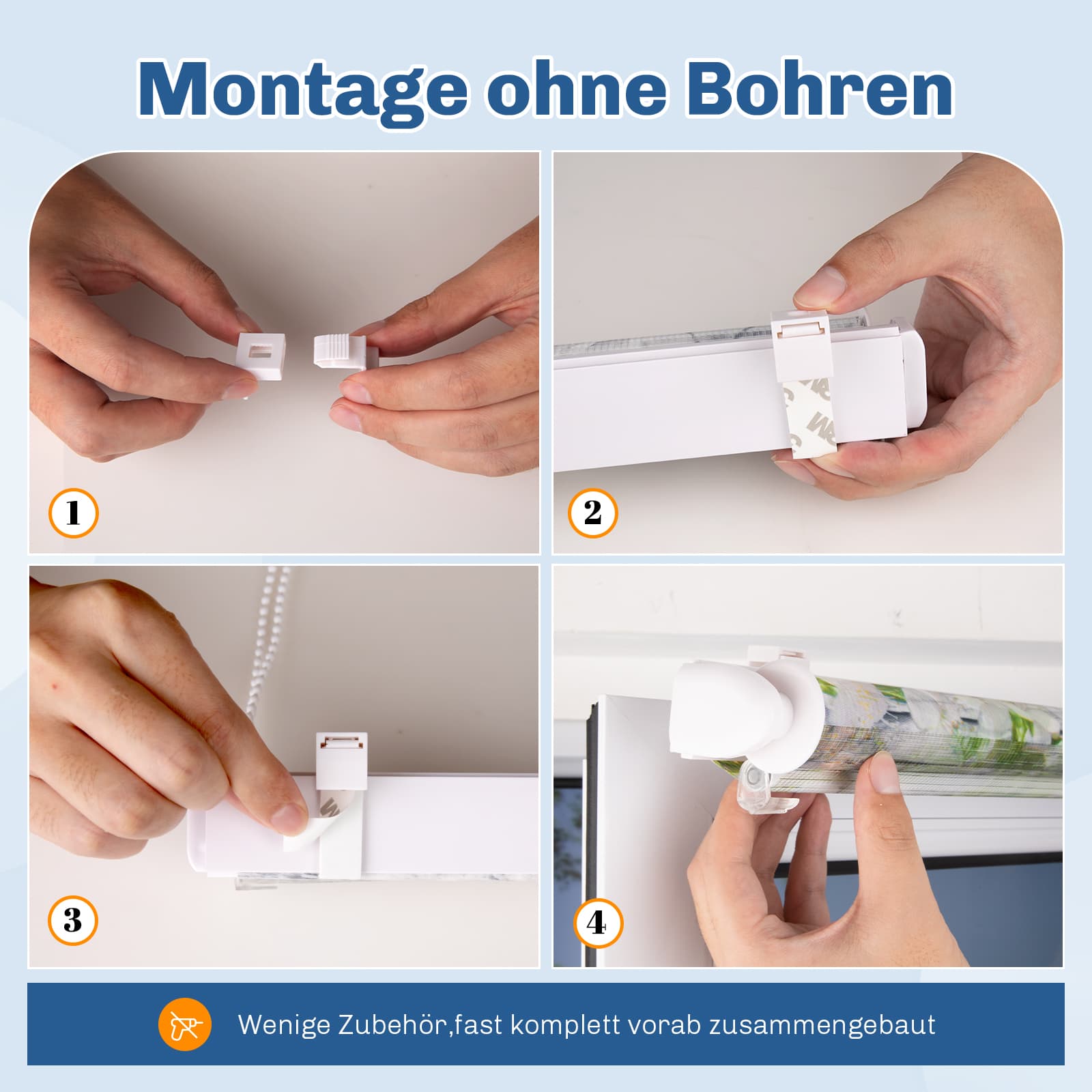 Doppelrollo Duo Rollo Klemmfix ohne Bohren Weiß-Blüten