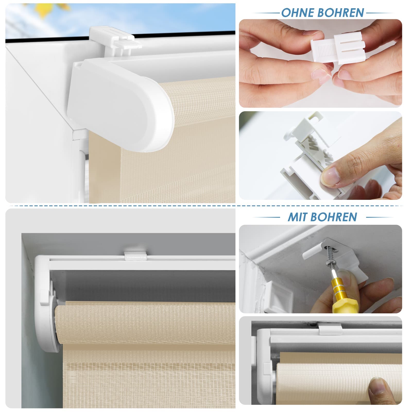 Doppelrollo Schnurlos Klemmfix ohne Bohren Duo Drücken Und Ziehen Natur