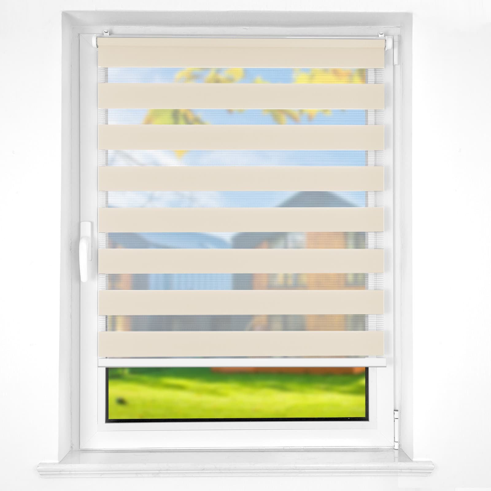 Doppelrollo Schnurlos Klemmfix ohne Bohren Duo Drücken Und Ziehen Natur