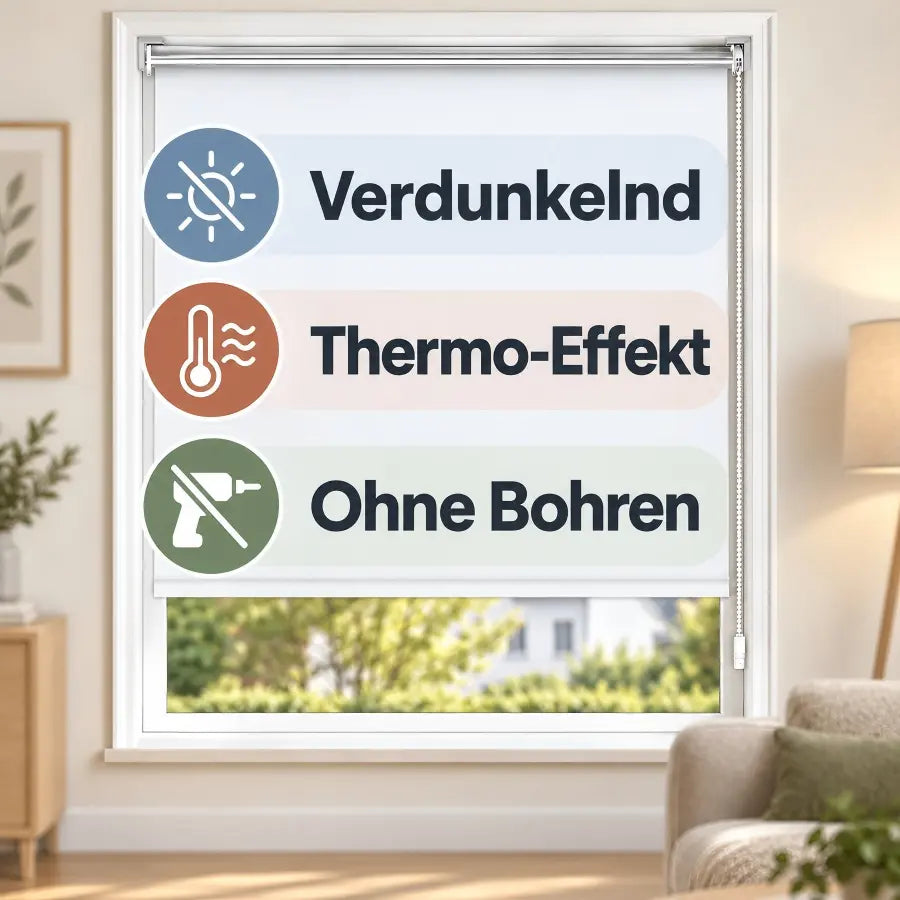 Verdunkelungsrollo Klemmfix ohne Bohren mit Thermo-Effekt – Weiß