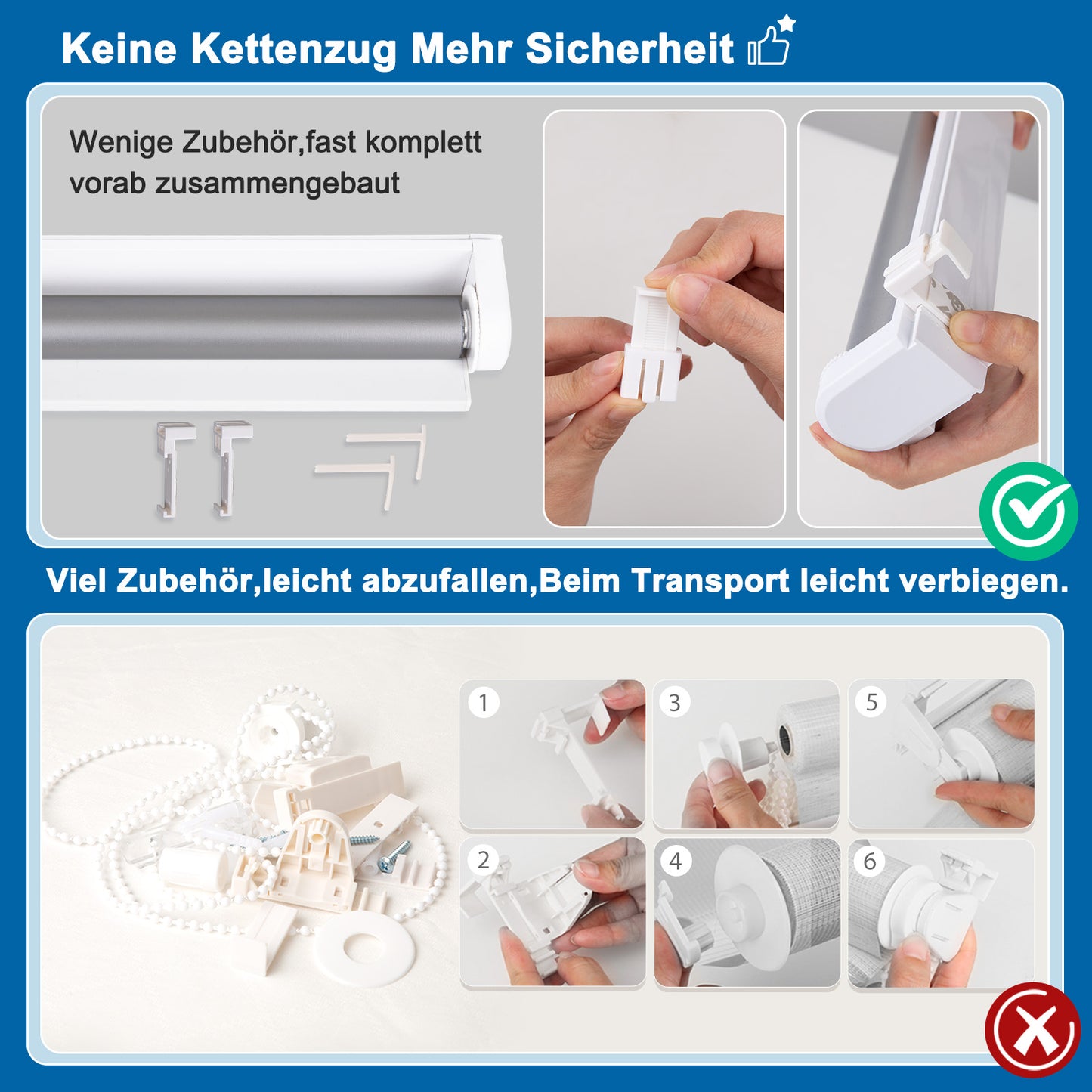 Klemmfix Schnurlos Federmechanismus Verdunkelungsrollo Thermorollo ohne Bohren