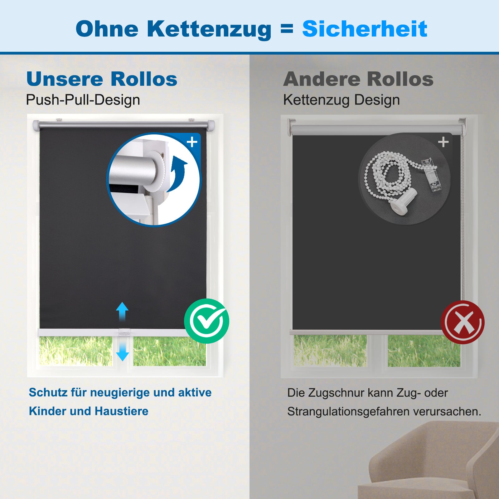 Klemmfix Schnurlos Federmechanismus Verdunkelungsrollo Thermorollo ohne Bohren