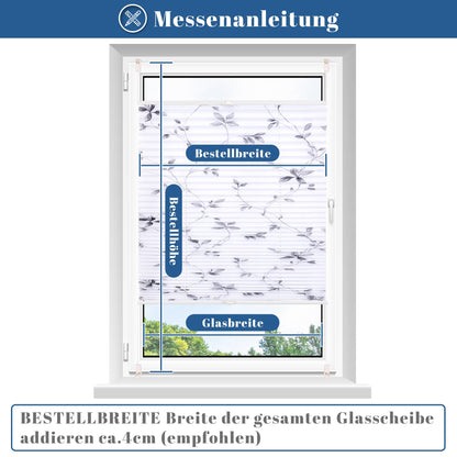 Lichtdurchlässig ohne Bohren Klemmfix Faltrollo Plissee Weiß-weidenzweige