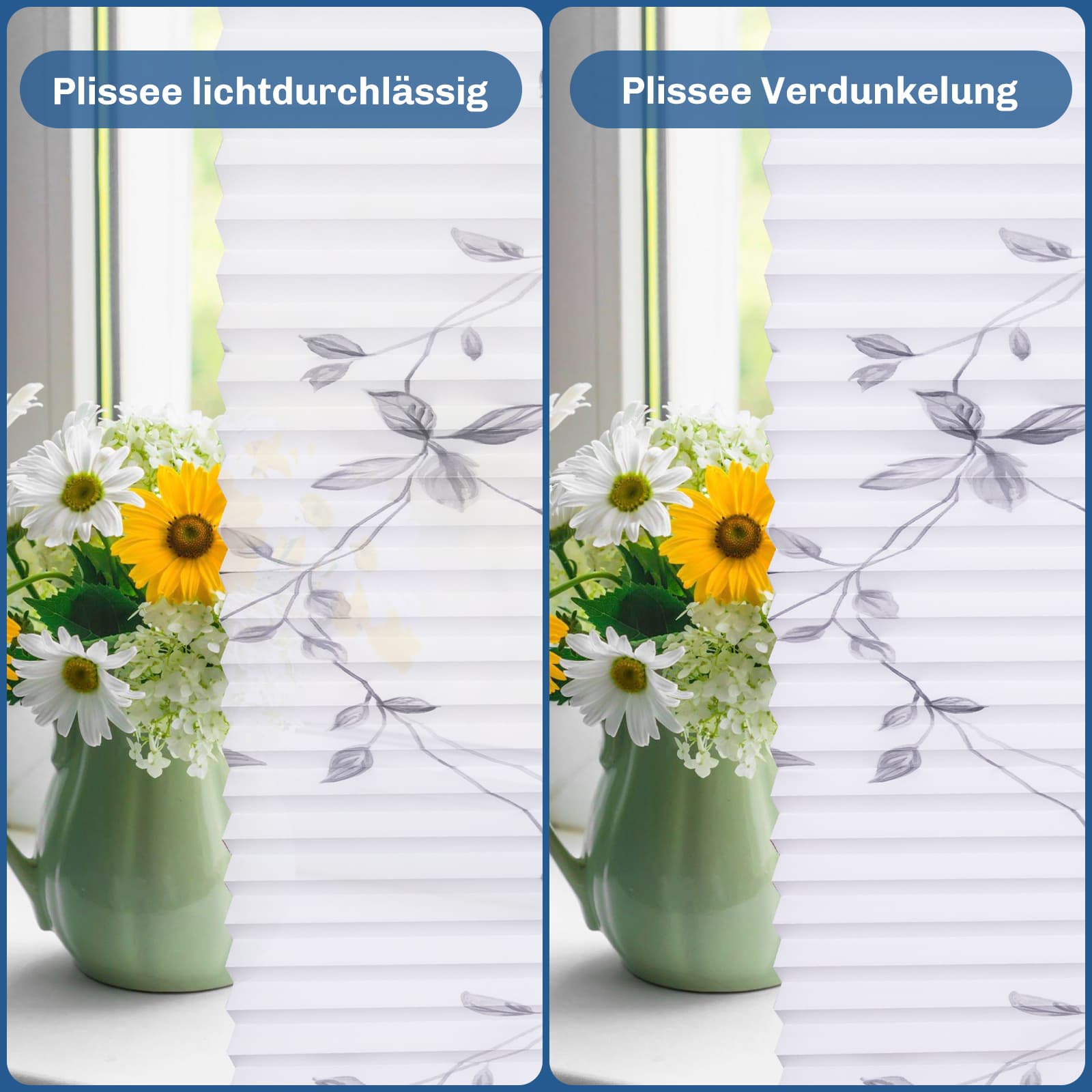 Verdunkelnd ohne Bohren Klemmfix Faltrollo Plissee Weiß-weidenzweige