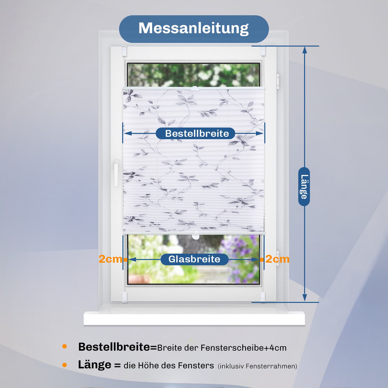 Verdunkelnd ohne Bohren Klemmfix Faltrollo Plissee Weiß-weidenzweige