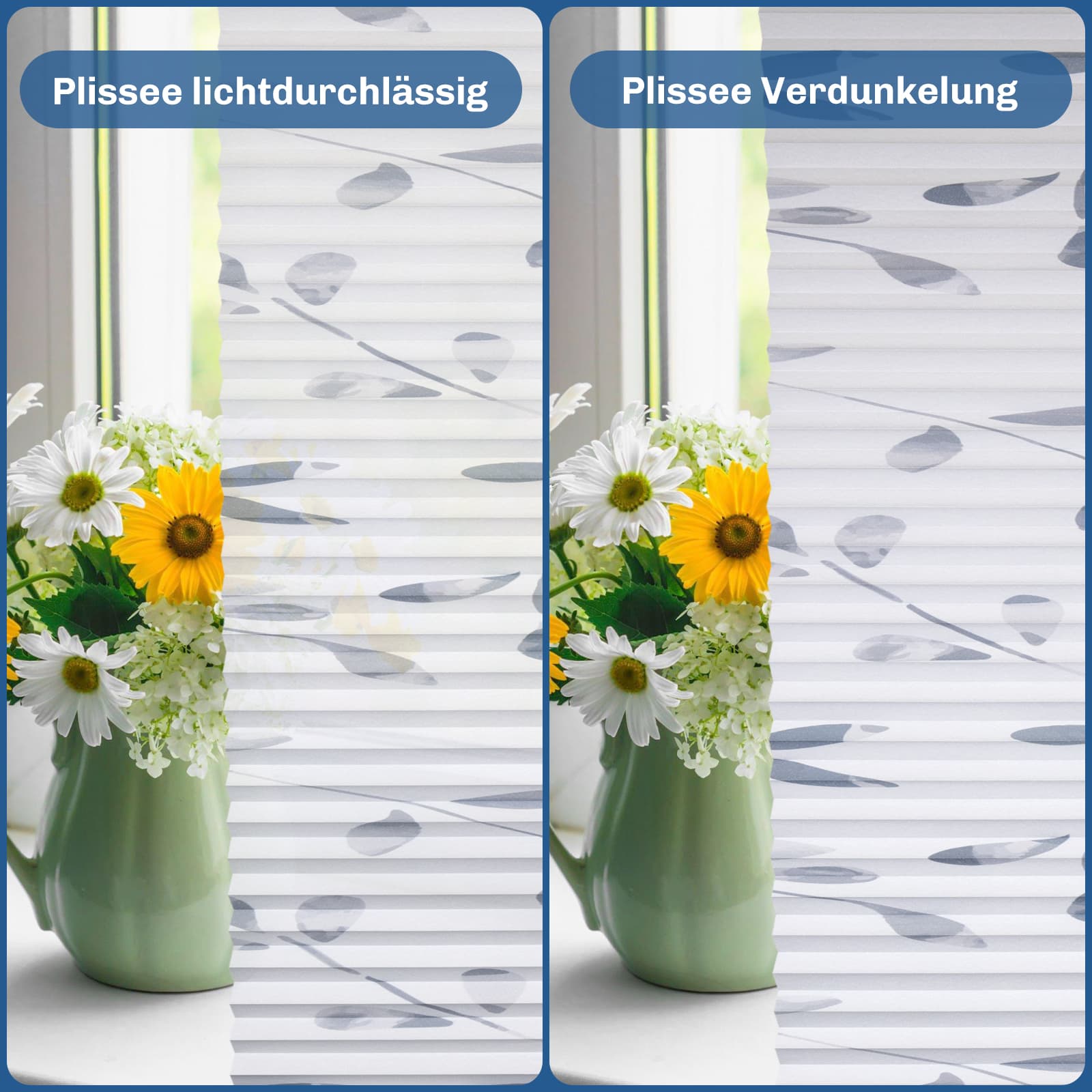 Verdunkelnd ohne Bohren Klemmfix Faltrollo Plissee Weiß-blätter