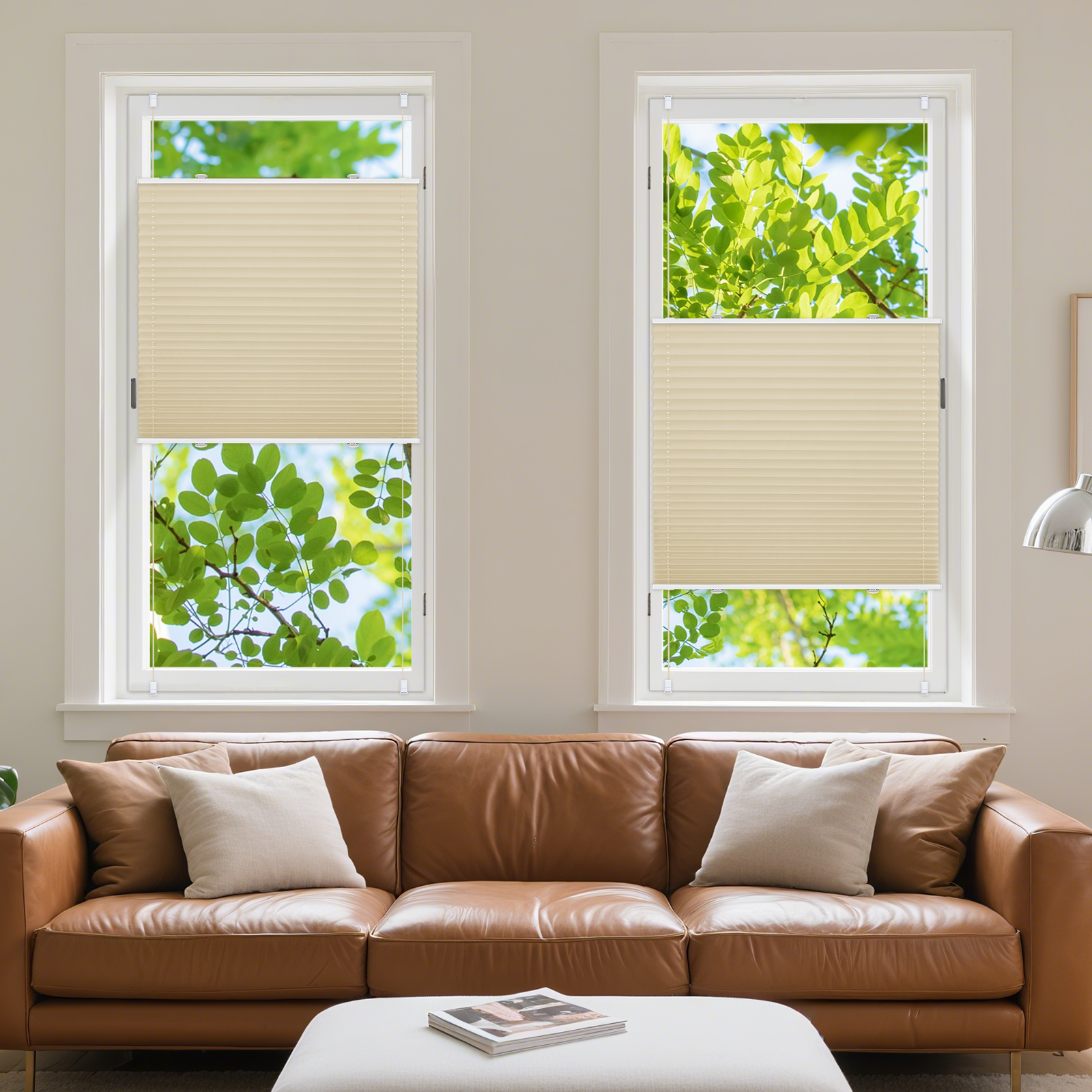 Verdunkelnd ohne Bohren Klemmfix Faltrollo Plissee Hell Beige