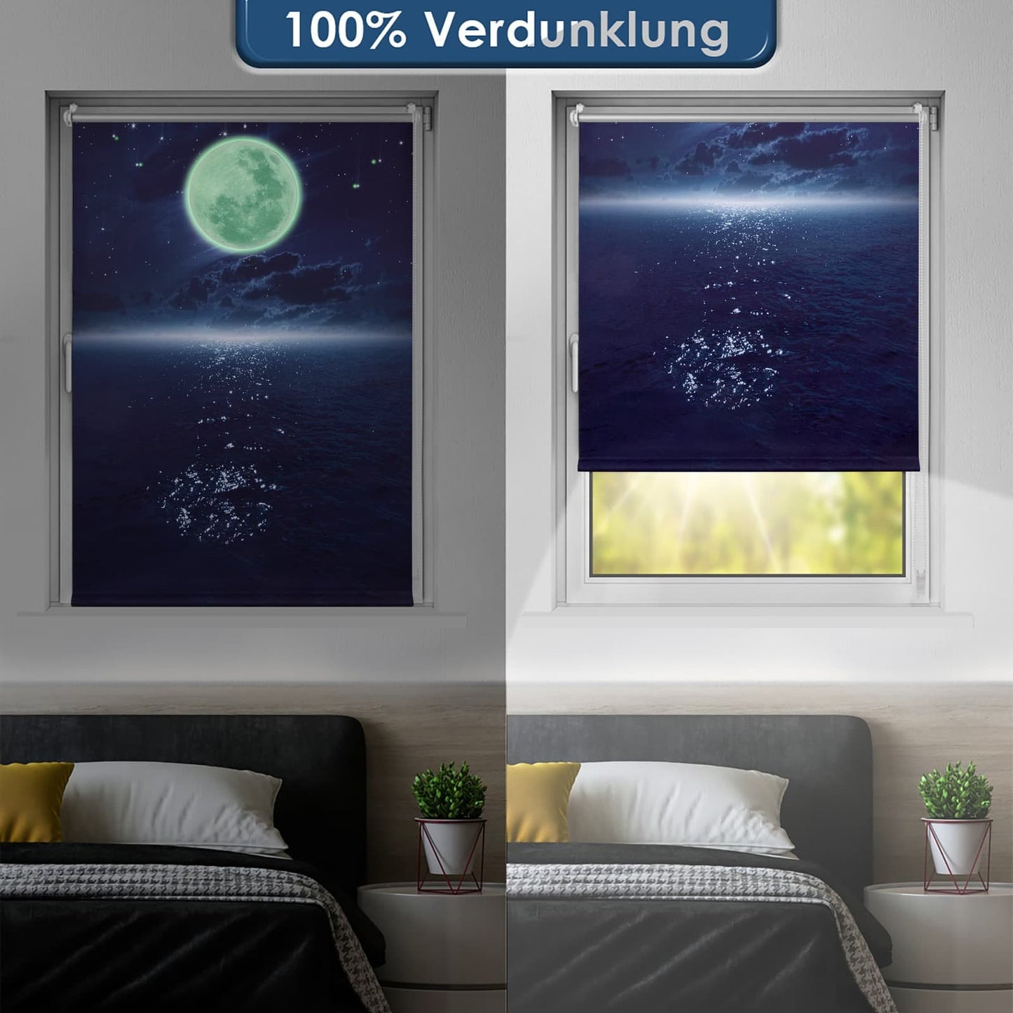 Verdunkelungsrollo Klemmfix Thermorollo ohne Bohren Fluoreszierendes Mond und Sternen