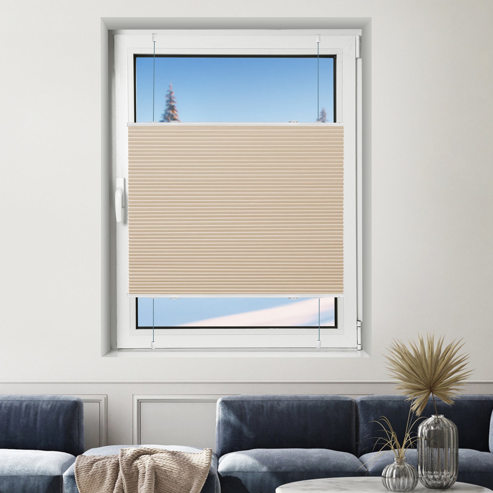 Wabenplissee Klemmfix Verdunkelung Thermo Zweifarbig Weiß-Beige