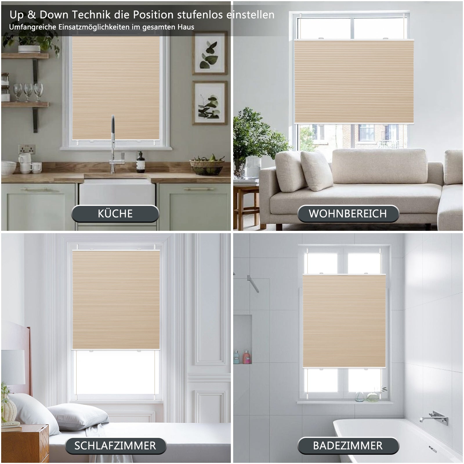 Wabenplissee Klemmfix Verdunkelung Thermo Zweifarbig Weiß-Beige