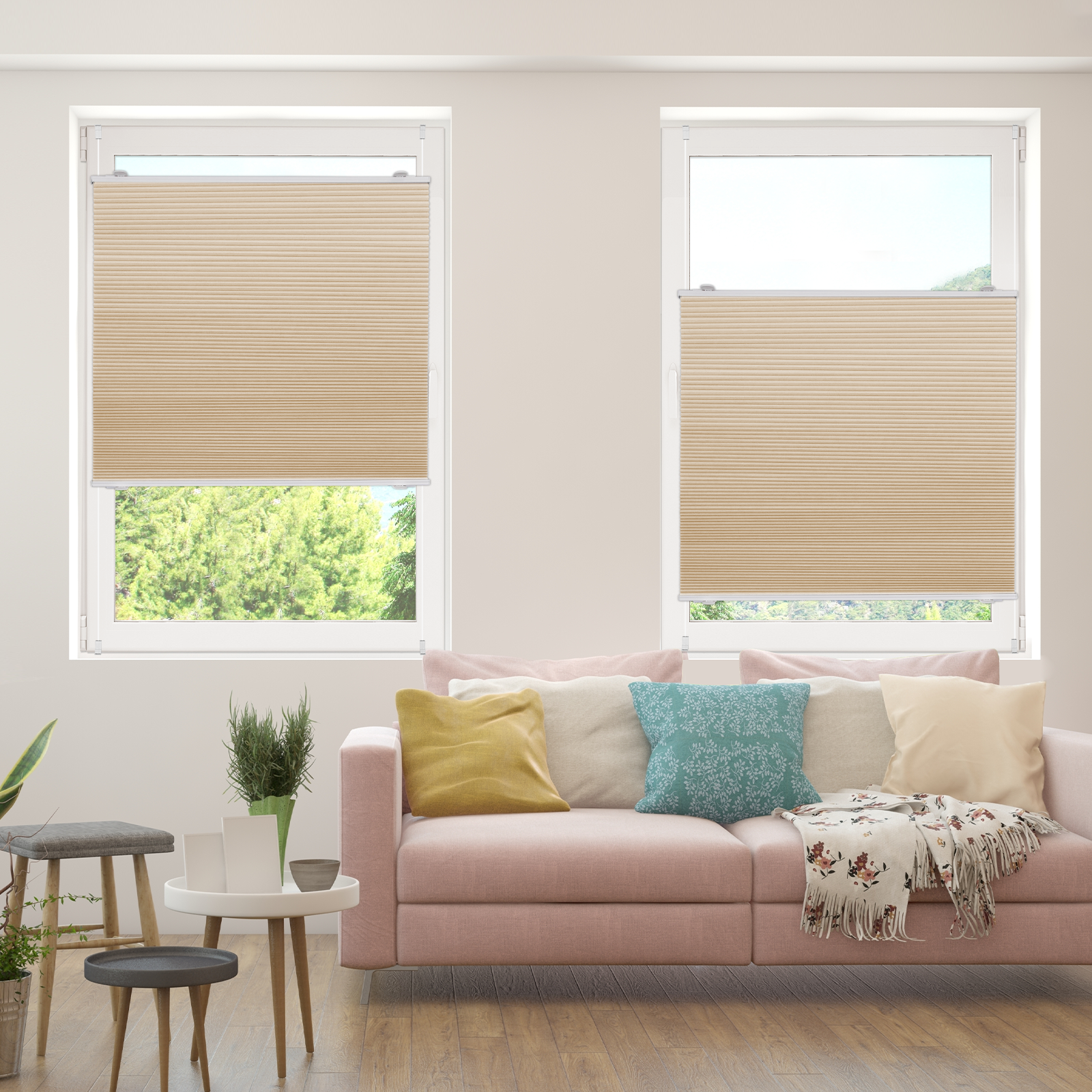 Wabenplissee Klemmfix Verdunkelung Thermo Zweifarbig Weiß-Beige