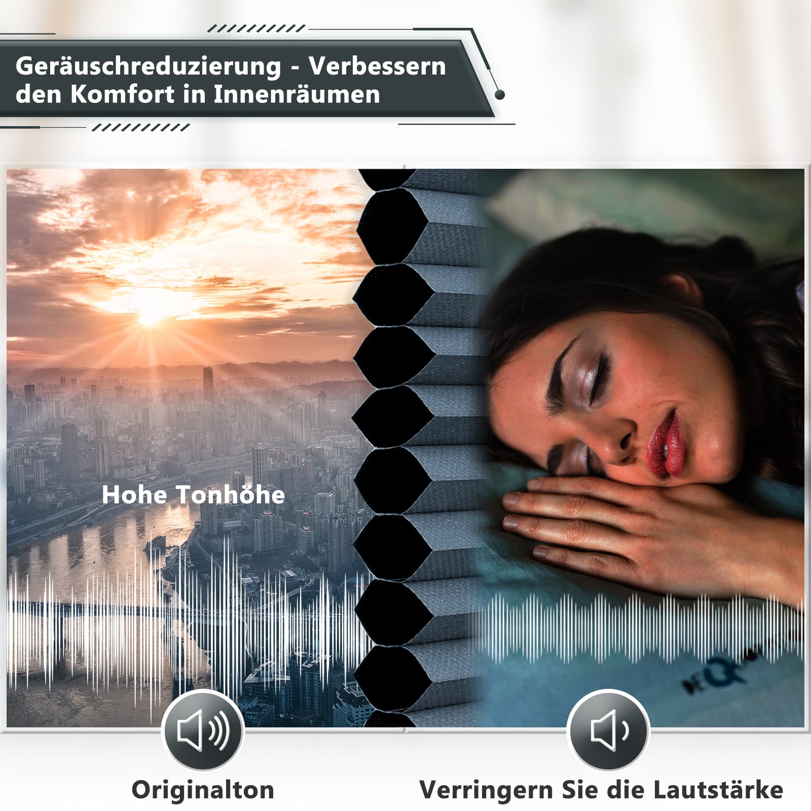 Wabenplissee Klemmfix Verdunkelung Thermo Zweifarbig Weiß-Blau