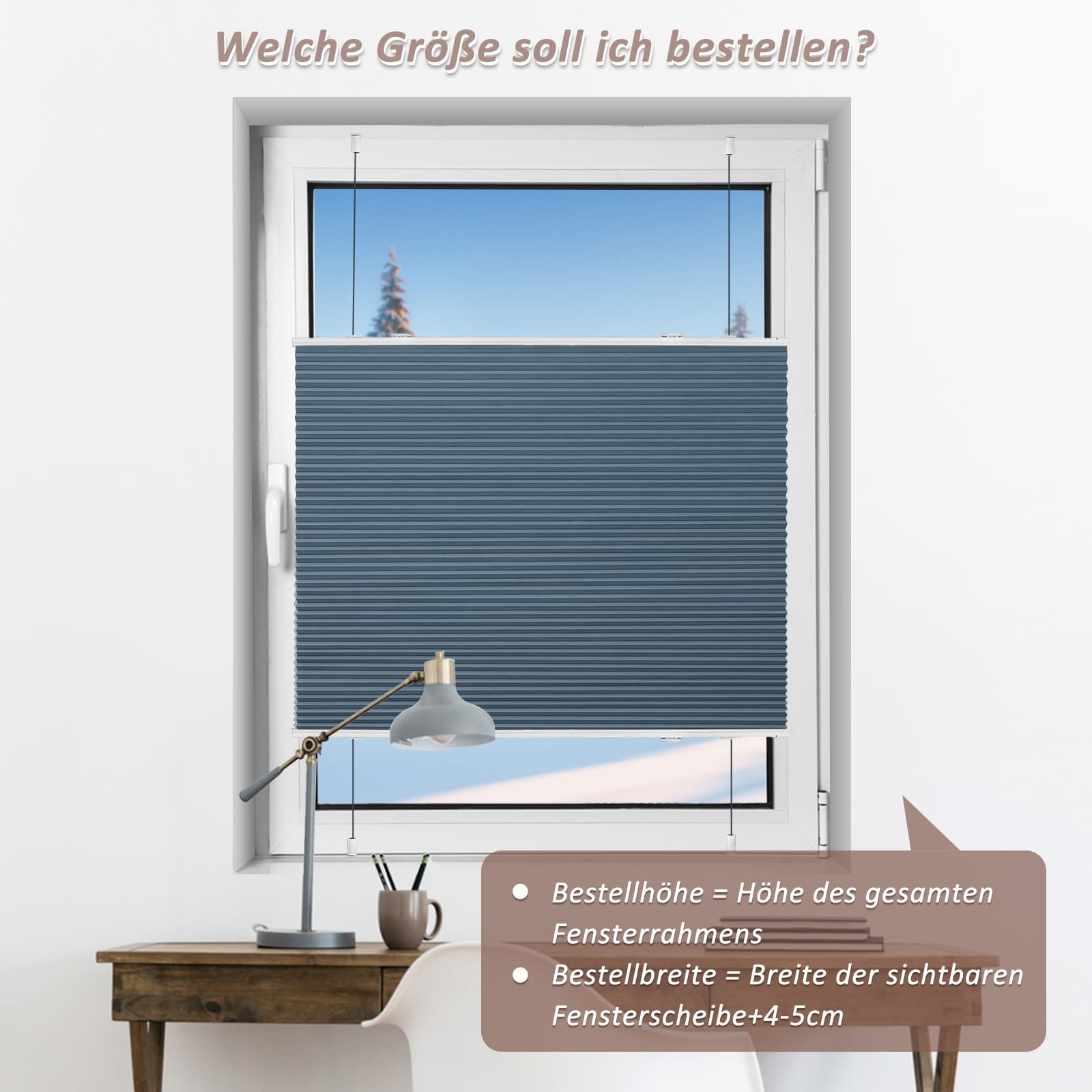 Wabenplissee Klemmfix Verdunkelung Thermo Zweifarbig Weiß-Blau