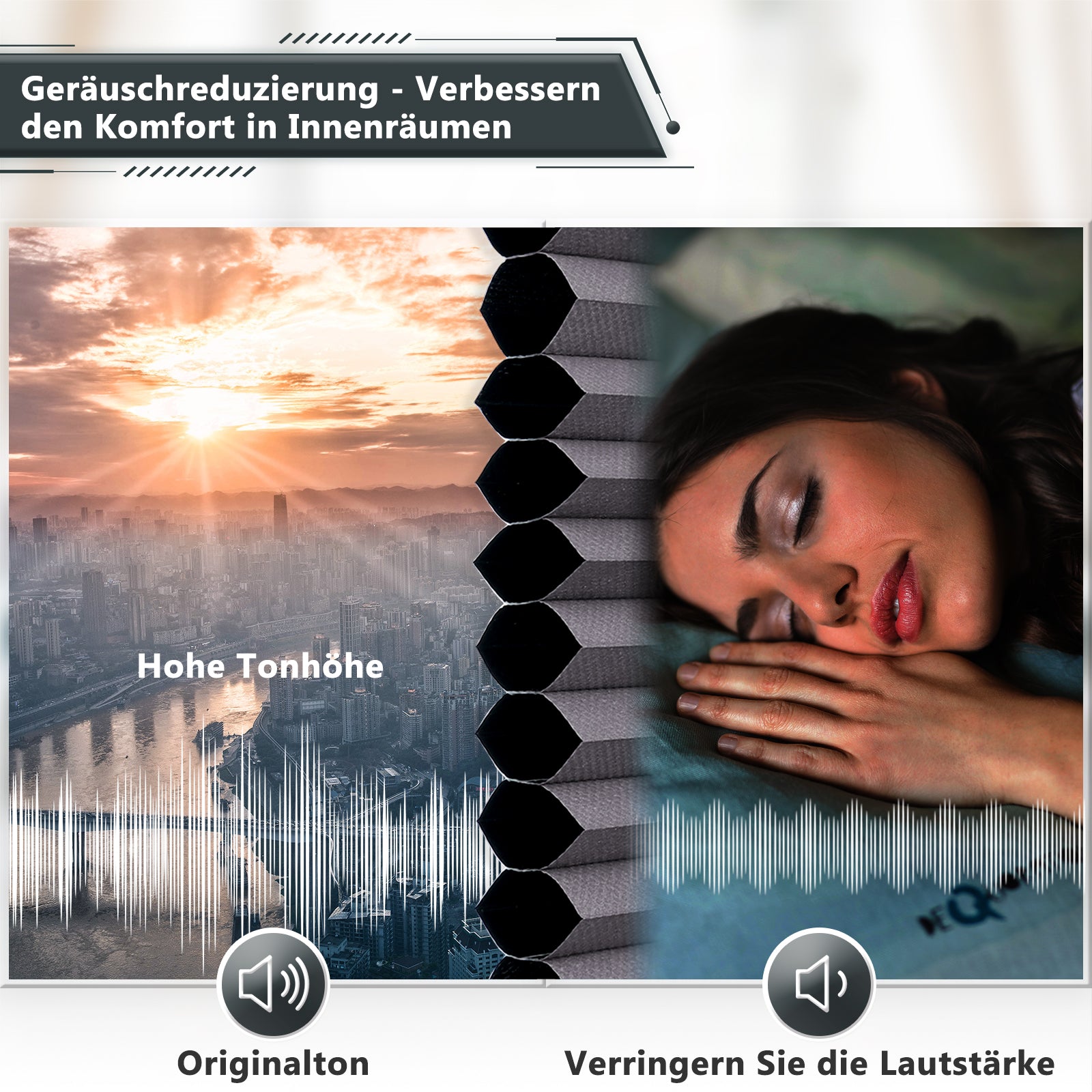Wabenplissee Klemmfix Verdunkelung Thermo Zweifarbig Weiß-Grau