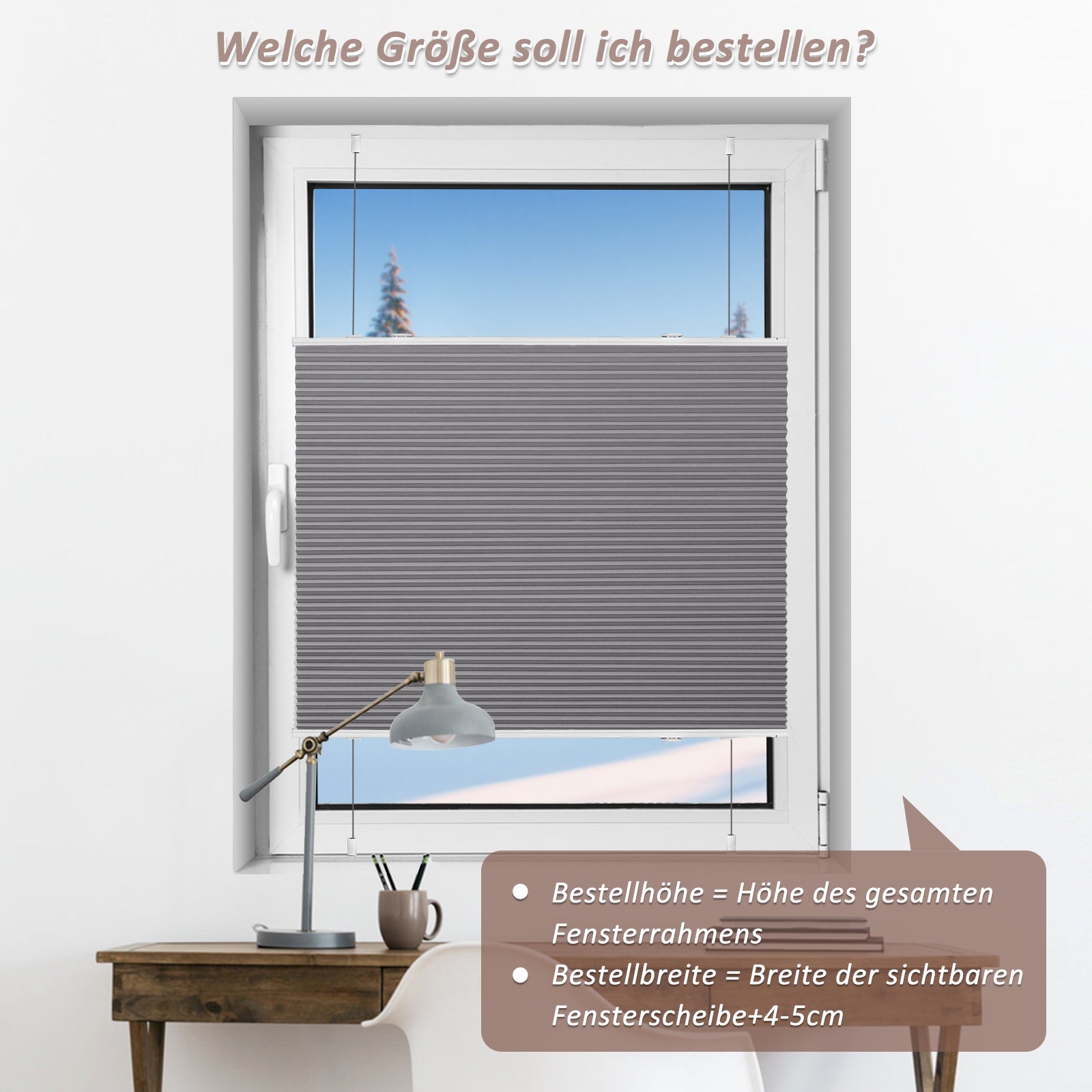 Wabenplissee Klemmfix Verdunkelung Thermo Zweifarbig Weiß-Grau