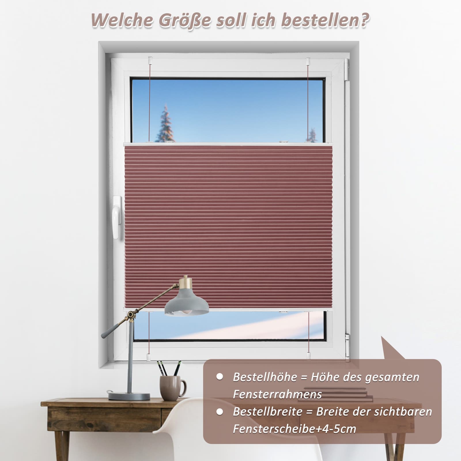 Wabenplissee Klemmfix Verdunkelung Thermo Zweifarbig Weiß-Weinrot