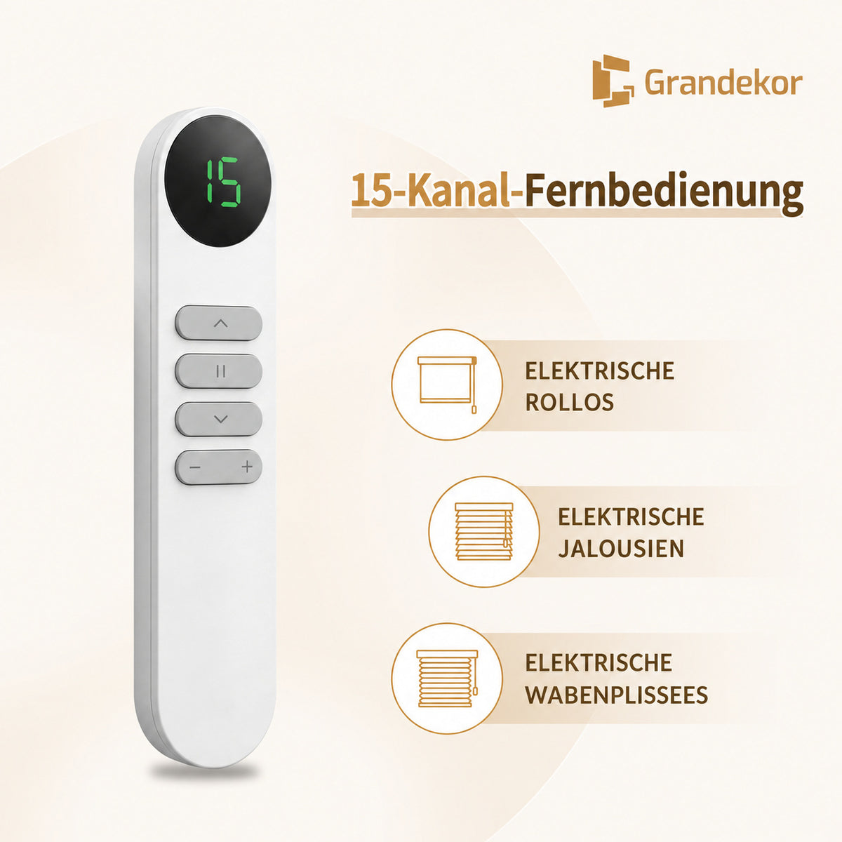 Grandekor 15-Kanal-Fernbedienung für elektrische Rollos – Lagerware