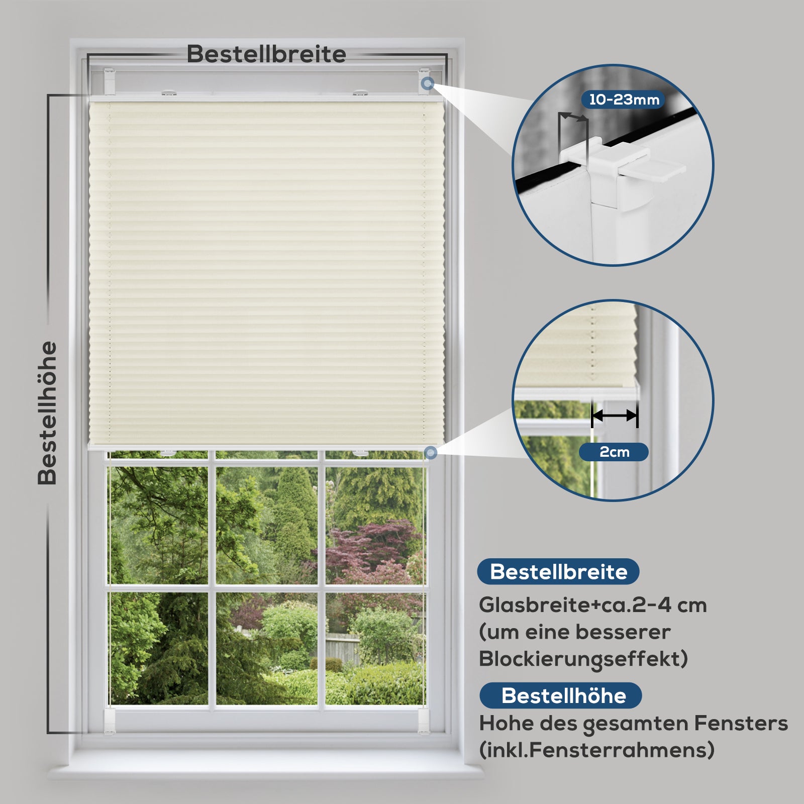 Lichtdurchlässig ohne Bohren Klemmfix Faltrollo Plissee Beige