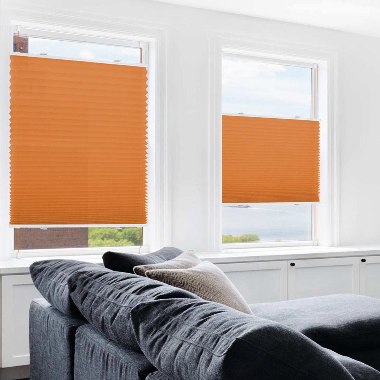 Lichtdurchlässig ohne Bohren Klemmfix Faltrollo Plissee Orange