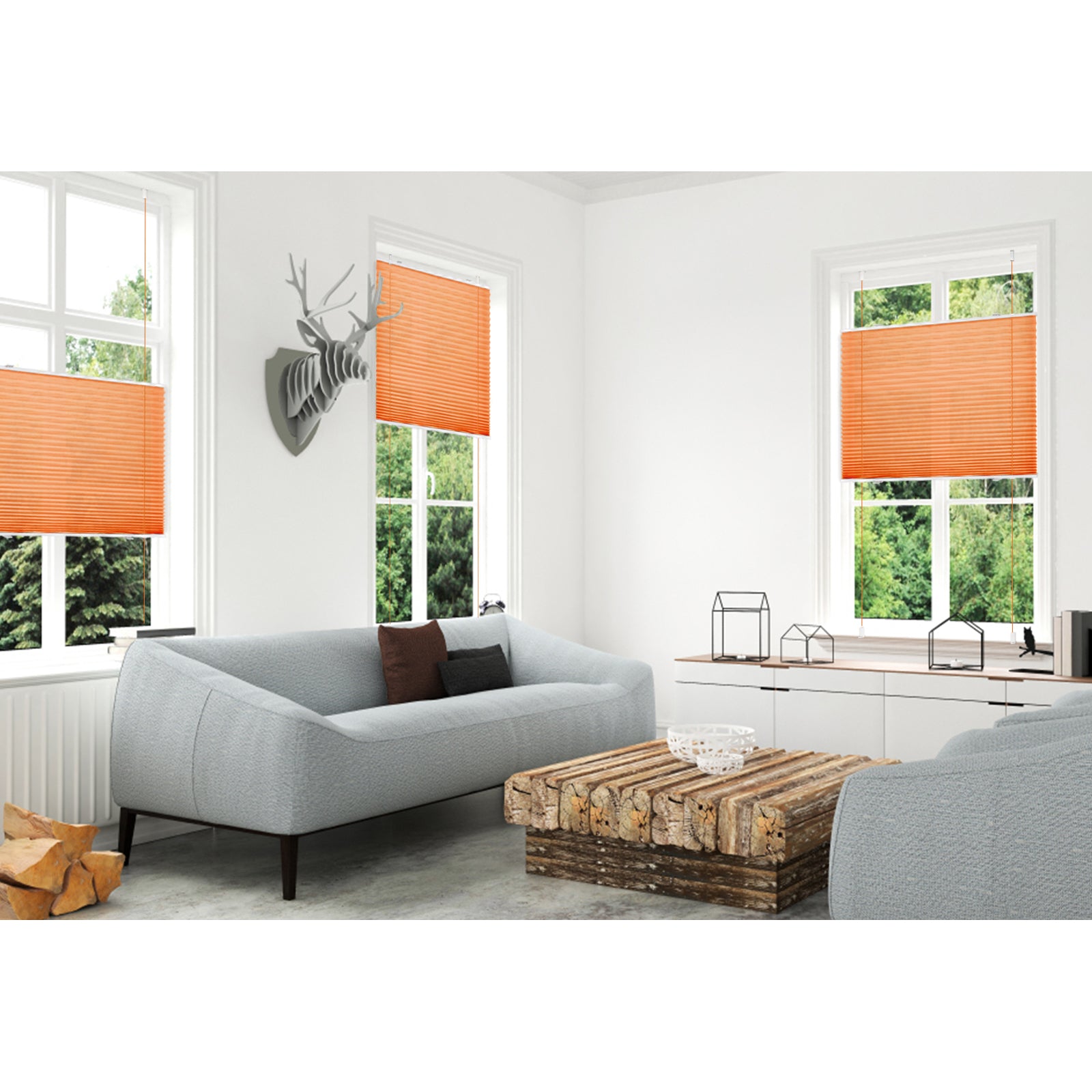Lichtdurchlässig ohne Bohren Klemmfix Faltrollo Plissee Orange