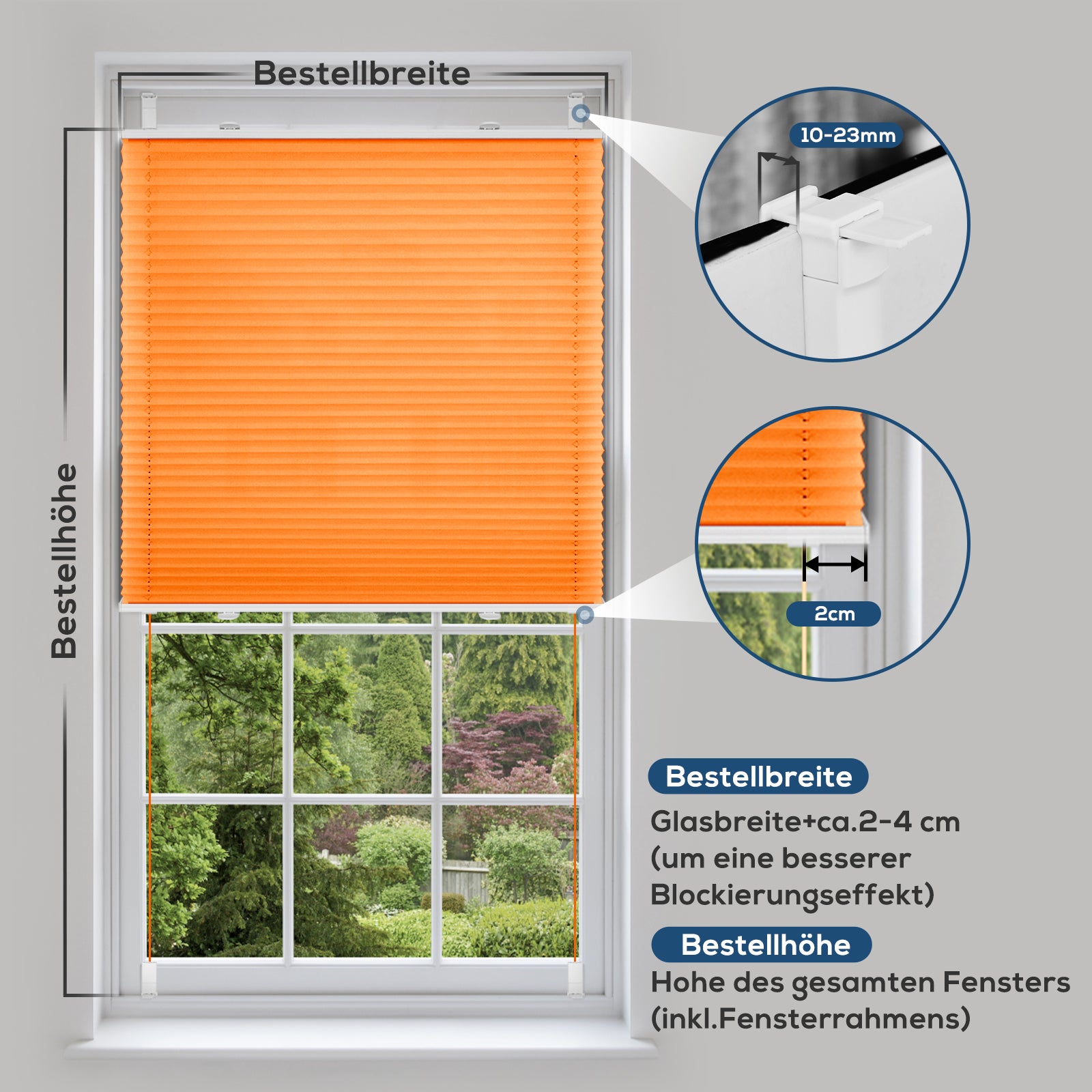 Lichtdurchlässig ohne Bohren Klemmfix Faltrollo Plissee Orange