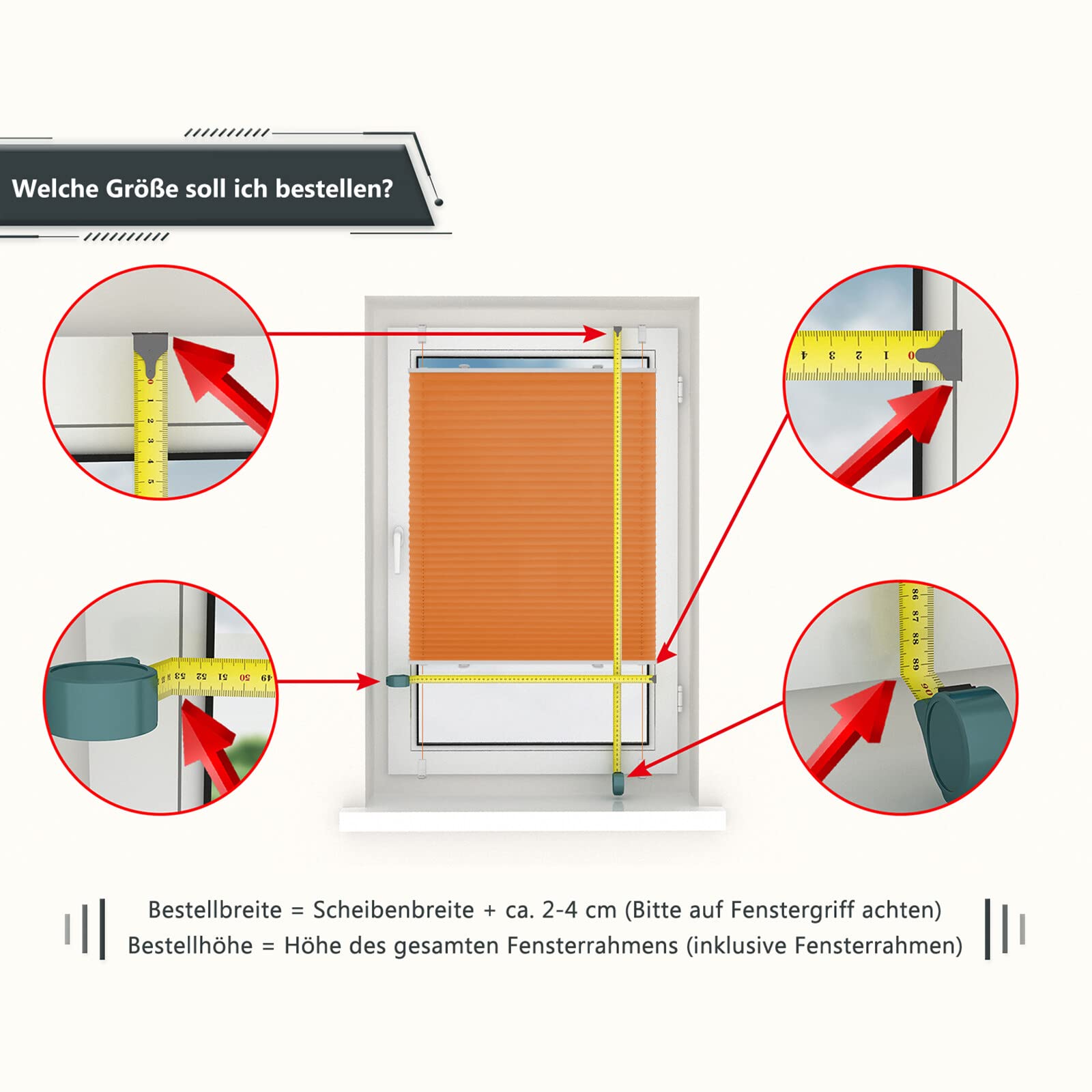 Lichtdurchlässig ohne Bohren Klemmfix Faltrollo Plissee Orange