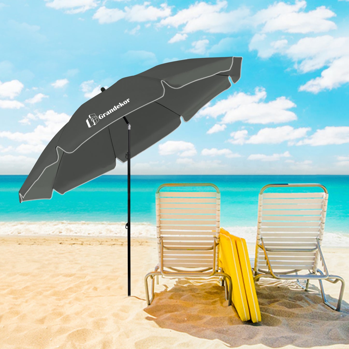 Sonnenschirm für den Strand 217cm mit UV-Schutz 3-stufige verstellbarer Neigungswinkel