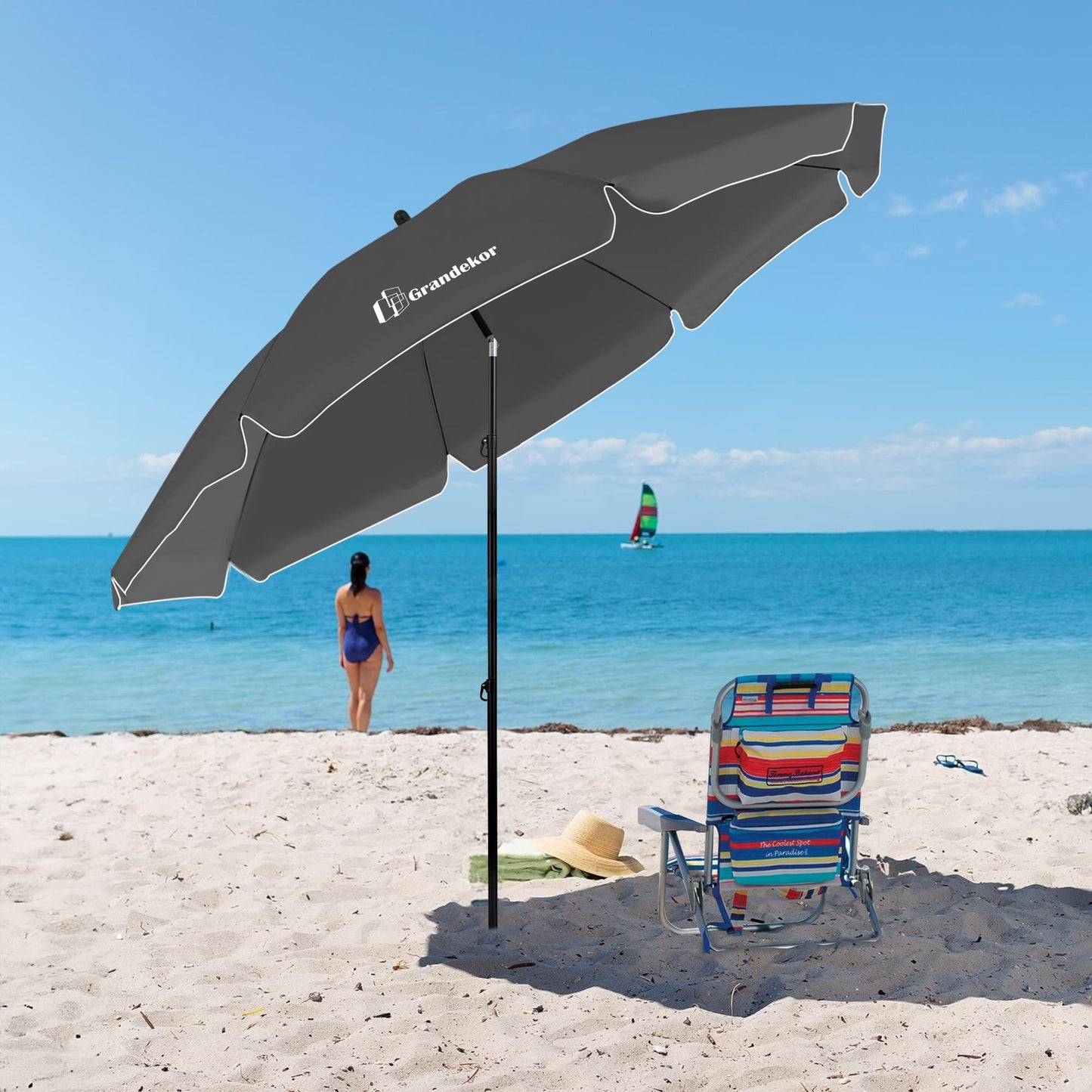 Sonnenschirm für den Strand 217cm mit UV-Schutz 3-stufige verstellbarer Neigungswinkel