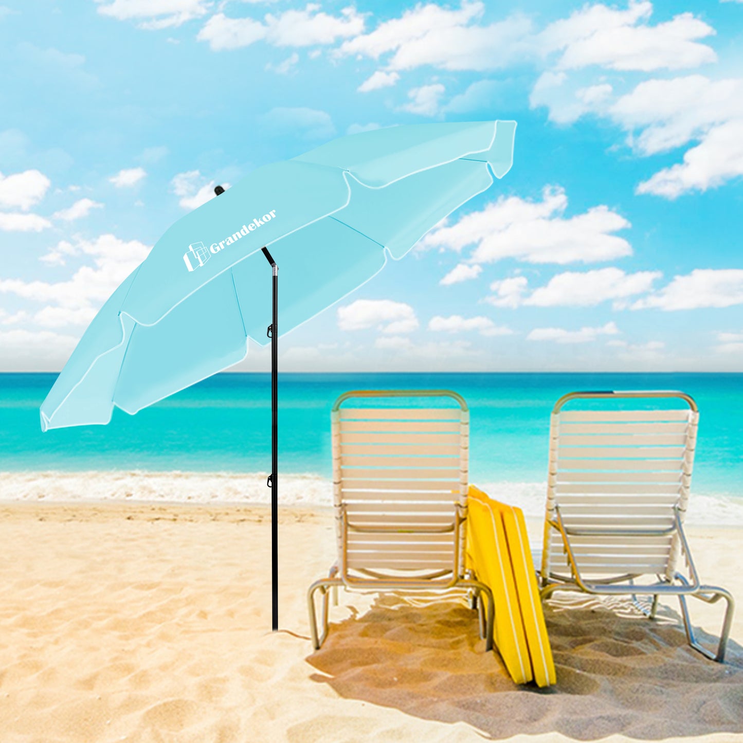 Sonnenschirm für den Strand 217cm mit UV-Schutz 3-stufige verstellbarer Neigungswinkel