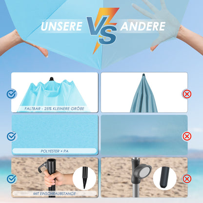 Sonnenschirm für den Strand 217cm mit UV-Schutz 3-stufige verstellbarer Neigungswinkel