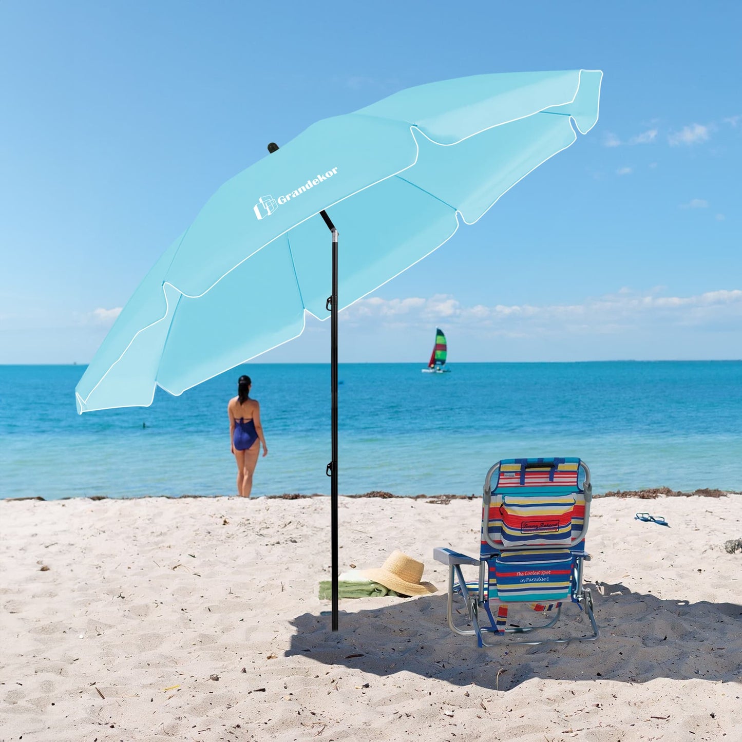 Sonnenschirm für den Strand 217cm mit UV-Schutz 3-stufige verstellbarer Neigungswinkel