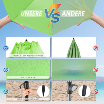 Sonnenschirm für den Strand 217cm mit UV-Schutz 3-stufige verstellbarer Neigungswinkel