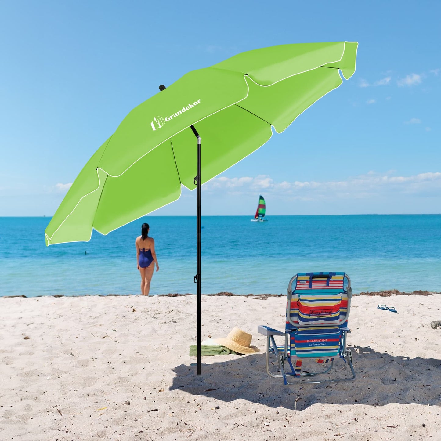 Sonnenschirm für den Strand 217cm mit UV-Schutz 3-stufige verstellbarer Neigungswinkel