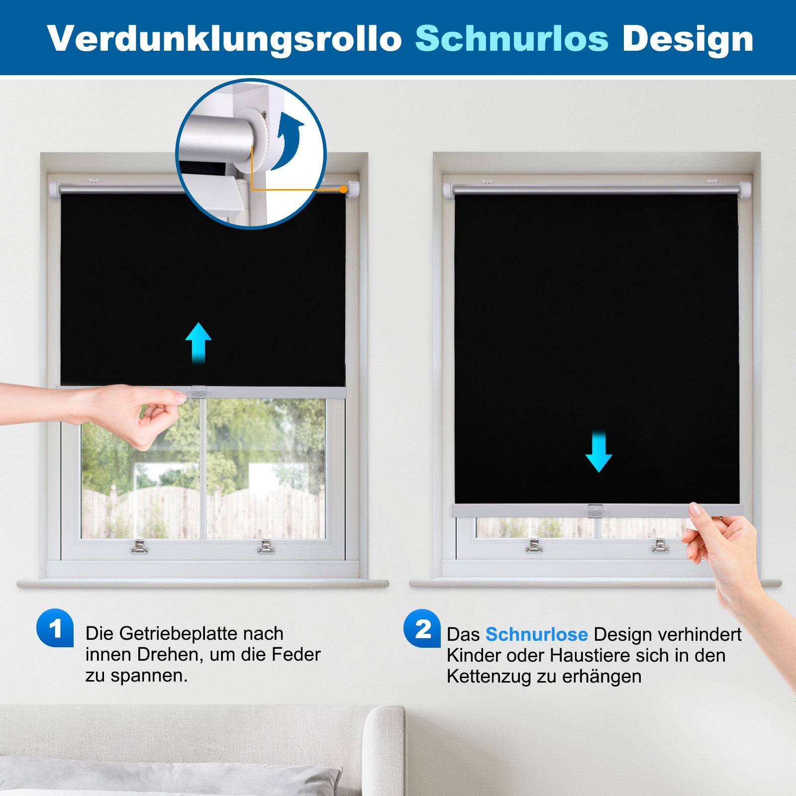 Klemmfix Schnurlos Federmechanismus Verdunkelungsrollo Thermorollo ohne Bohren